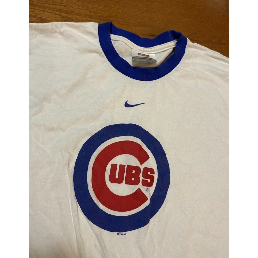 Vintage Chicago Cubs T Shirt Men's  Nike Team White Blue Crewneck‎ Logo MLB
